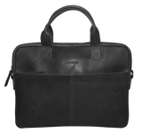 Futura Mens Slimline Leather Laptop Bag School Work Satchel Shoulder Strap - Black - Front View
