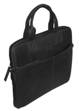 Futura Mens Slimline Leather Laptop Bag School Work Satchel Shoulder Strap - Black - Top-Down View