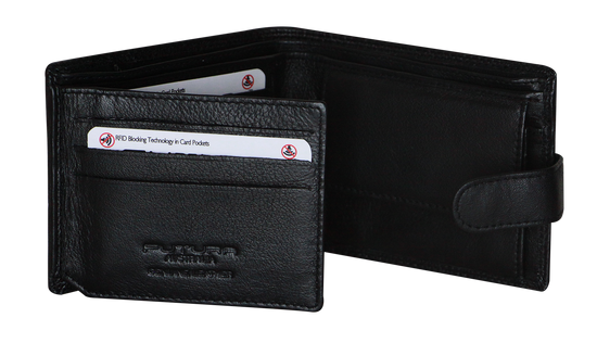 Futura Men's Black RFID Leather Coin Wallet with Fold Over Design