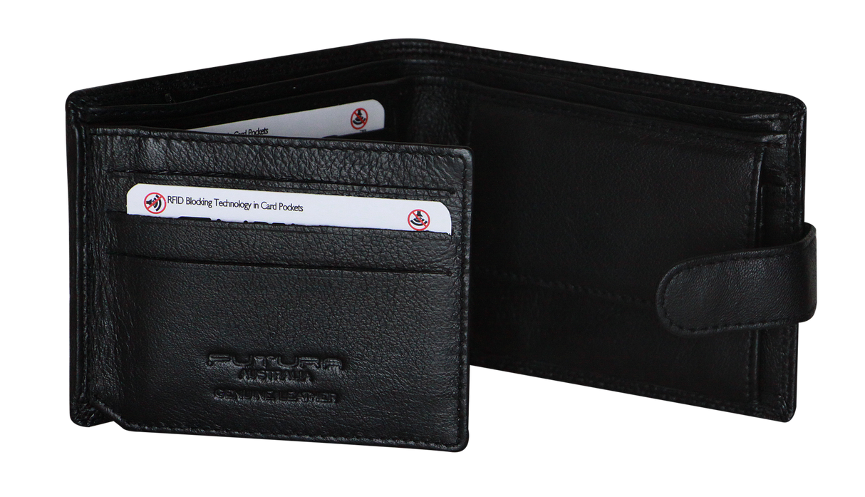 Futura Men's Black RFID Leather Coin Wallet with Fold Over Design