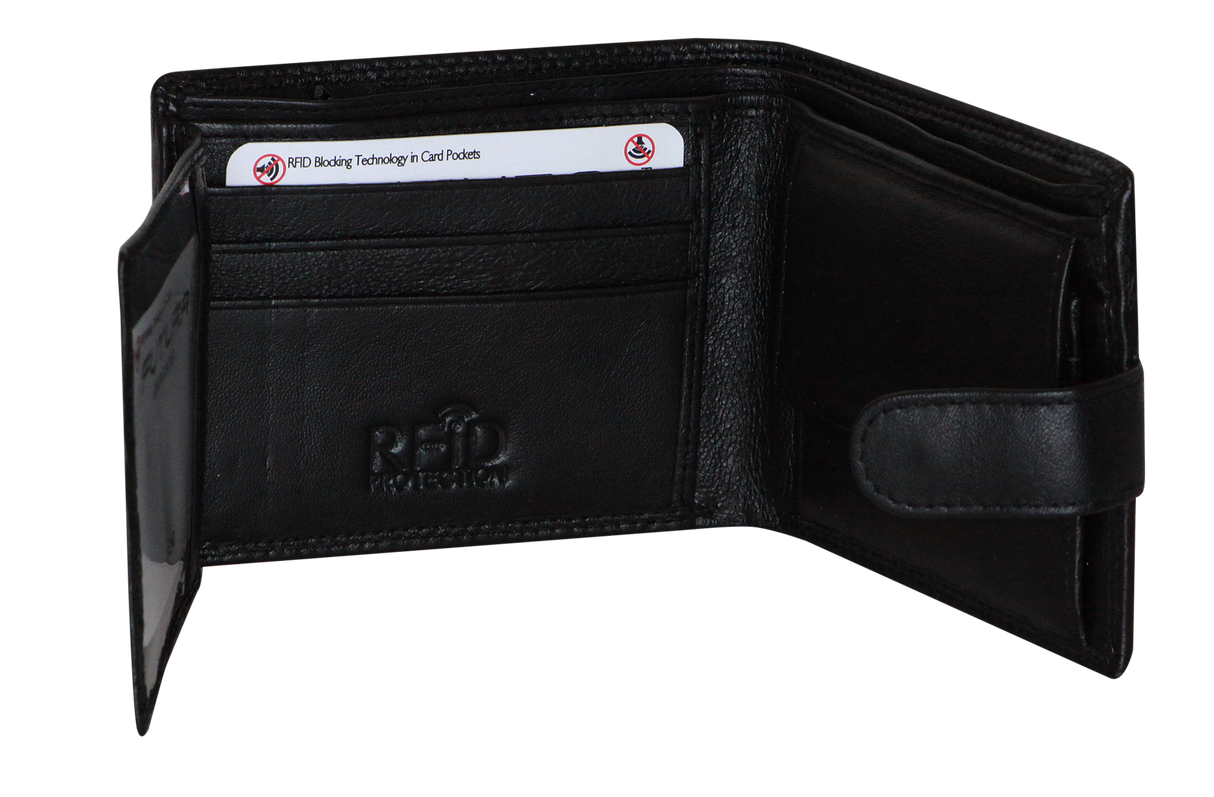 Futura Men's Black RFID Leather Coin Wallet with Fold Over Design