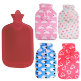 2L HOT WATER BOTTLE with Coral Fleece Cover Winter Warm Natural Rubber Bag