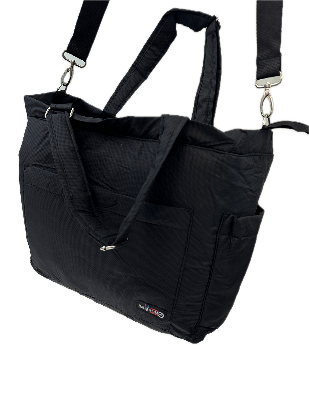FIB Stylish Black Mummy Diaper Tote Bag with Changing Mat and Insulated Bottle Holder