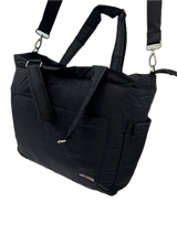 FIB Stylish Black Mummy Diaper Tote Bag with Changing Mat and Insulated Bottle Holder - Top-Down View
