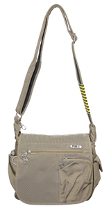 FIB Mens Flapover Shoulder Bag Cross Body Travel Satchel Shoulder Strap - Sand - Front View