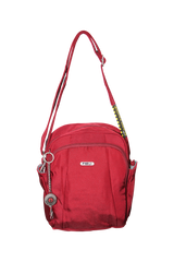 FIB Mens Tablet Crossover Bag Shoulder Strap Crossbody Satchel Travel - Burgundy - 45-Degree Angle