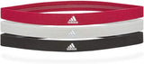 Adidas 3-Pack Sports Hair Bands Taining Stretch Headband - Black/Grey/Burgundy - Front View