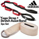 2pc Set Adidas Stretch Assist Band Looped + Yoga Strap 2.5m Long Adjustable Belt - Front View