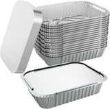 20x Aluminium Disposable Foil Food Container Trays Pans w/ Lids Covers Bulk 22x15x4.5cm - Front View