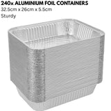 240x Aluminium Disposable Foil Food Container Trays Pans Baking Roast Bulk 32.5x26x5.5cm - Front View
