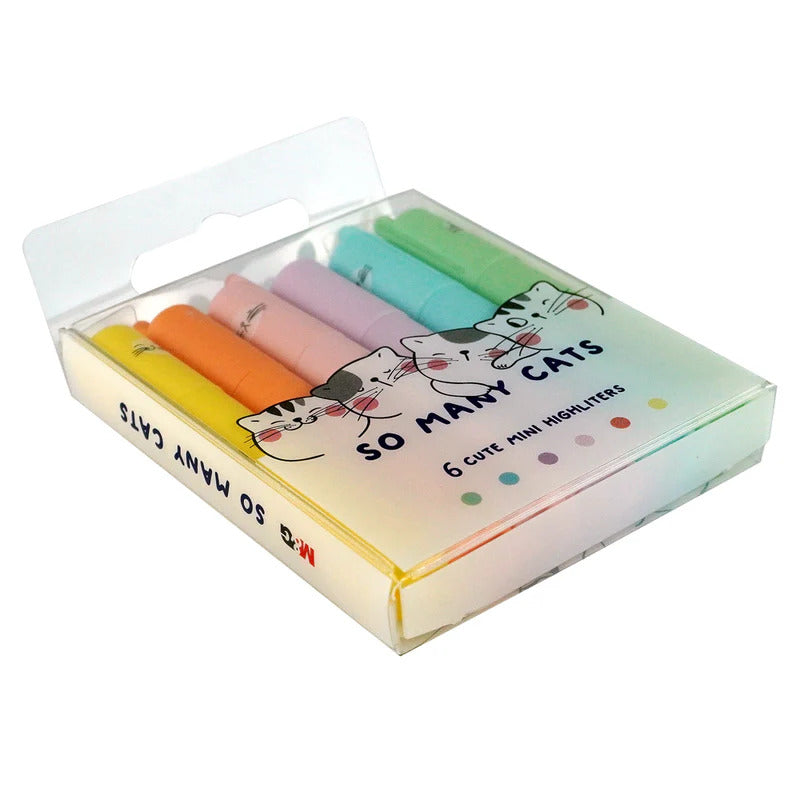 Charming 6-Pack Pastel Cat-Themed Highlighters