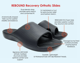 Archline Rebound Orthotic Slides Flip Flop Thongs Slip On Arch Support - Black - Euro 44 - Rear View