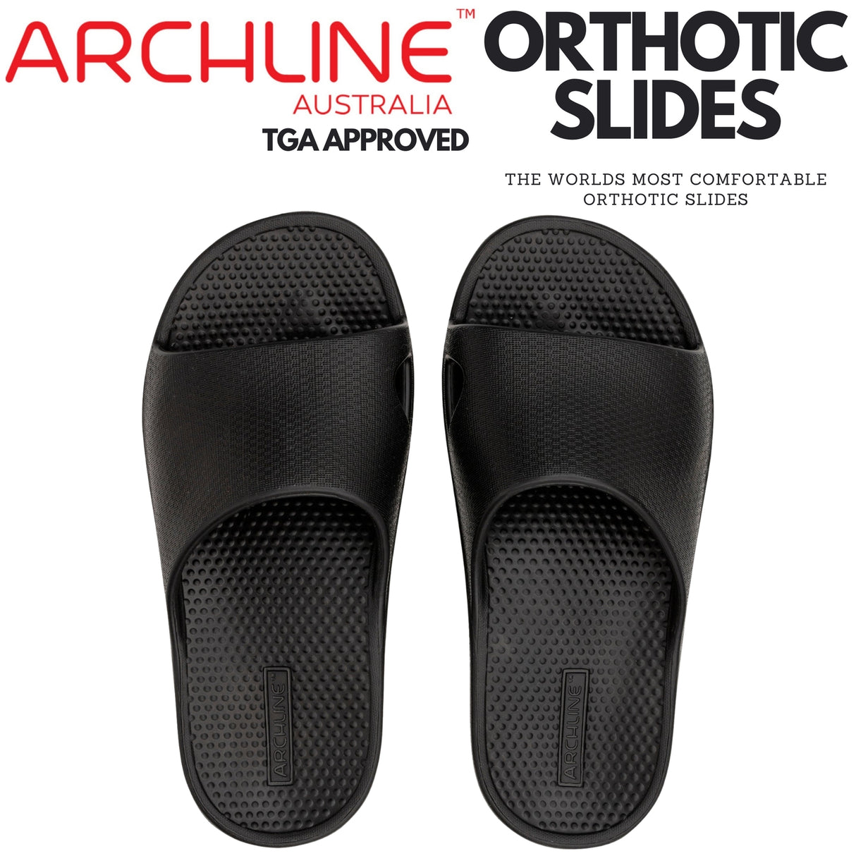Archline Rebound Orthotic Slides Flip Flop Thongs Slip On Arch Support - Black - Euro 45
