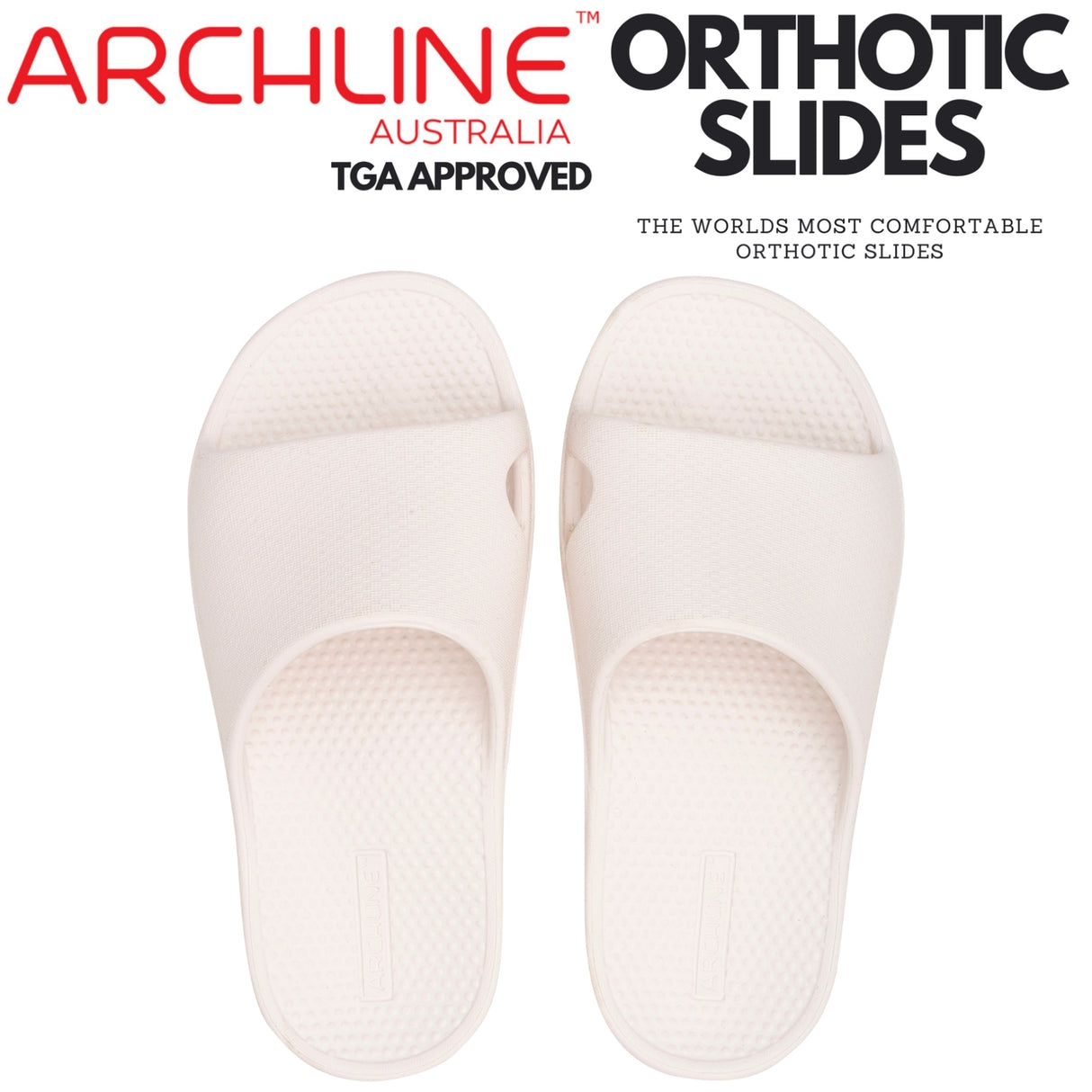 Archline Rebound Orthotic Slides Flip Flop Thongs Slip On Arch Support - White - Euro 40