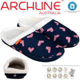 ARCHLINE Orthotic Slippers Slip On Scuffs Pain Relief Moccasins - Navy with Hearts - EUR 43 (Womens US 12) - Front View