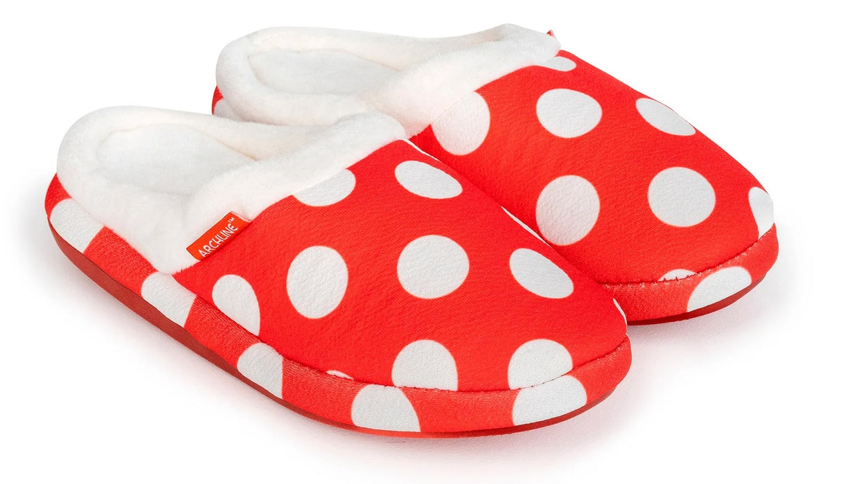 ARCHLINE Orthotic Slippers Slip On Scuffs Pain Relief Moccasins - Red Polka Dot - EUR 40 (Womens US 9)