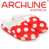 ARCHLINE Orthotic Slippers Slip On Scuffs Pain Relief Moccasins - Red Polka Dot - EUR 40 (Womens US 9) - Front View