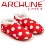 ARCHLINE Orthotic Slippers CLOSED Back Scuffs Moccasins Pain Relief - Red Polka Dots - EUR 39 (Womens US 8) - Front View
