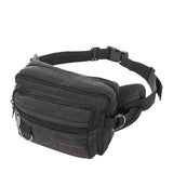 LARGE CANVAS BUM BAG Wallet Waist Pouch Travel Pocket Belt Storage in Black - Front View