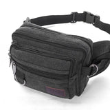 LARGE CANVAS BUM BAG Wallet Waist Pouch Travel Pocket Belt Storage in Black - Side View