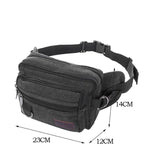 LARGE CANVAS BUM BAG Wallet Waist Pouch Travel Pocket Belt Storage in Black - Top-Down View