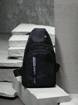 Men's Stylish Black Crossbody Sling Chest Bag for Everyday Use - 45-Degree Angle