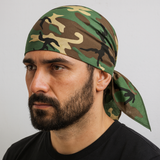BANDANA 100% COTTON Head Wrap Durag Bandanna Summer Biker Scarf Mask - Army Camouflage - Front View