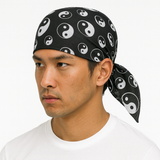 BANDANA Paisley 100% COTTON Head Wrap Durag Bandanna Summer Biker Scarf Mask - Yin Yang (Black/White) - Front View