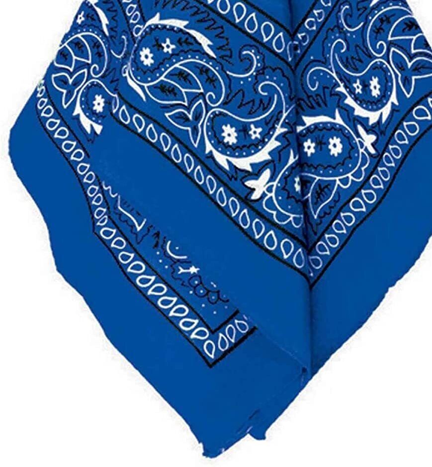 BANDANA Paisley 100% COTTON Head Wrap Durag Bandanna Summer Biker Scarf Mask - Blue