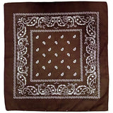 BANDANA Paisley 100% COTTON Head Wrap Durag Bandanna Summer Biker Scarf Mask - Brown - Front View