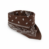 BANDANA Paisley 100% COTTON Head Wrap Durag Bandanna Summer Scarf Mask - Brown - Side View