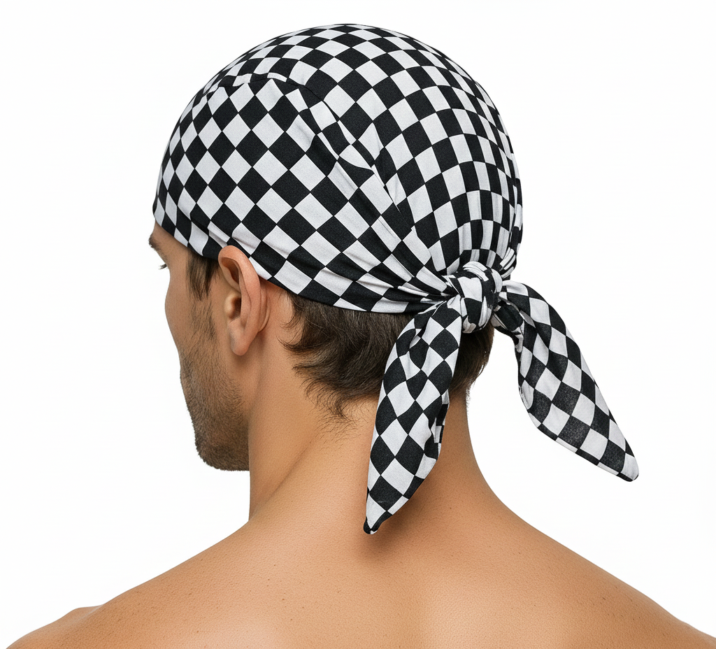 BANDANA Paisley 100% COTTON Head Wrap Durag Bandanna Summer Biker Scarf Mask - Chess Check