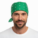 BANDANA Paisley 100% COTTON Head Wrap Durag Bandanna Summer Biker Scarf Mask - Dark Green - Side View