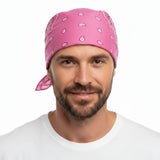 BANDANA Paisley 100% COTTON Head Wrap Durag Bandanna Summer Biker Scarf Mask - Light Pink - Top-Down View