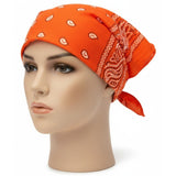 BANDANA Paisley 100% COTTON Head Wrap Durag Bandanna Summer Biker Scarf Mask - Orange - Side View