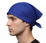 Plain Bandana 100% COTTON Head Wrap Durag Bandanna Summer Biker Scarf Mask - Blue - Top-Down View