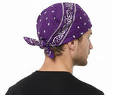 BANDANA Paisley 100% COTTON Head Wrap Durag Bandanna Summer Biker Scarf Mask - Purple - Side View