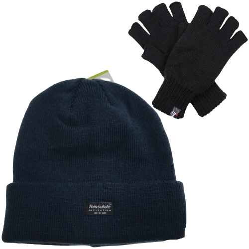Dents 2pcs Set Mens 3M Thinsulate Pull-On Beanie + Knitted Fingerless Gloves