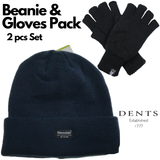 Dents 2pcs Set Mens 3M Thinsulate Pull-On Beanie + Knitted Fingerless Gloves - Front View