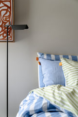 100% Cotton Duvet Quilt Cover Set w/ 2 Pillow Cases in Reversible Blue/Green/White Stripe - Double - Side View