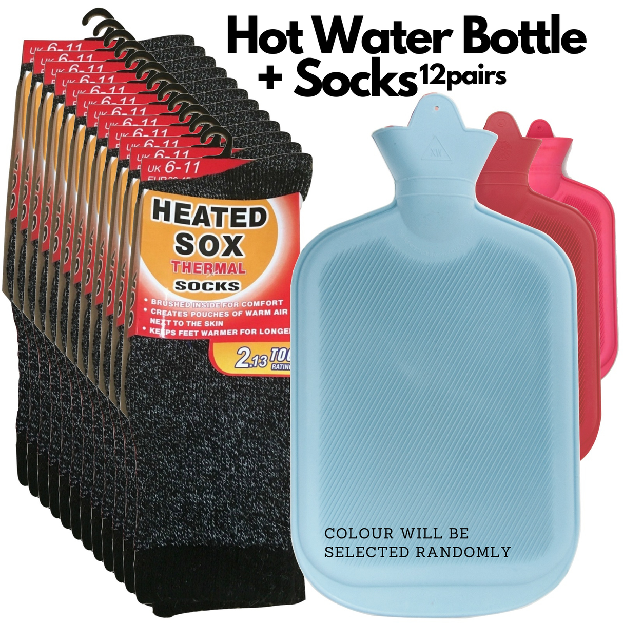 Cozy Winter Warmth: 12 Pairs Thermal Socks with Complimentary Hot Water Bottle