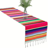 Rainbow Table Runner Stripe With Tassel Mexican Tablecloth Wedding Party Decor - Front View
