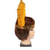12x 1920s FLAPPER HEADBAND Headpiece Feather Sequin Charleston Gatsby Party BULK - Gold/Orange - Top-Down View