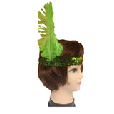 12x 1920s FLAPPER HEADBAND Headpiece Feather Sequin Charleston Gatsby Party BULK - Green - Side View