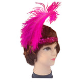 12x 1920s FLAPPER HEADBAND Headpiece Feather Sequin Charleston Gatsby Party BULK - Hot Pink - Side View