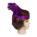 12x 1920s FLAPPER HEADBAND Headpiece Feather Sequin Charleston Gatsby Party BULK - Purple - Side View
