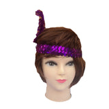 12x 1920s FLAPPER HEADBAND Headpiece Feather Sequin Charleston Gatsby Party BULK - Purple - Top-Down View