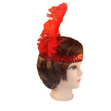 12x 1920s FLAPPER HEADBAND Headpiece Feather Sequin Charleston Gatsby Party BULK - Red - Side View