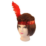 12x 1920s FLAPPER HEADBAND Headpiece Feather Sequin Charleston Gatsby Party BULK - Red - Top-Down View