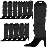 12 LEG WARMERS Knitted Womens Neon Party Knit Ankle Fluro Dance Costume 80s BULK - Black - Front View